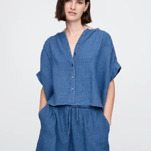 Crinkle Gauze Denim Shirt