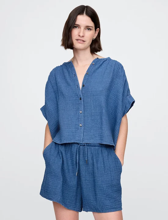 Crinkle Gauze Denim Shirt